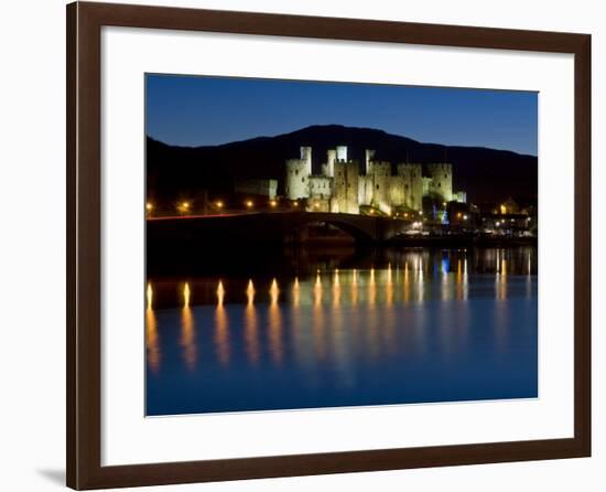 Conwy Castle and Town at Dusk, Conwy, Wales, United Kingdom, Europe-John Woodworth-Framed Photographic Print