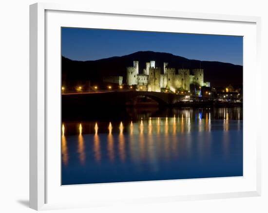 Conwy Castle and Town at Dusk, Conwy, Wales, United Kingdom, Europe-John Woodworth-Framed Photographic Print