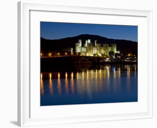 Conwy Castle and Town at Dusk, Conwy, Wales, United Kingdom, Europe-John Woodworth-Framed Photographic Print