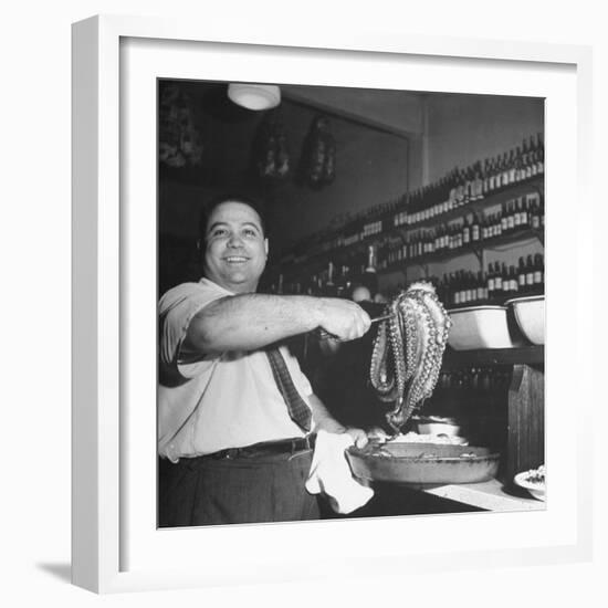 Cook in the Napoli Restaurant Holding up an Octopus, a Delicacy in Argentina-Thomas D^ Mcavoy-Framed Photographic Print