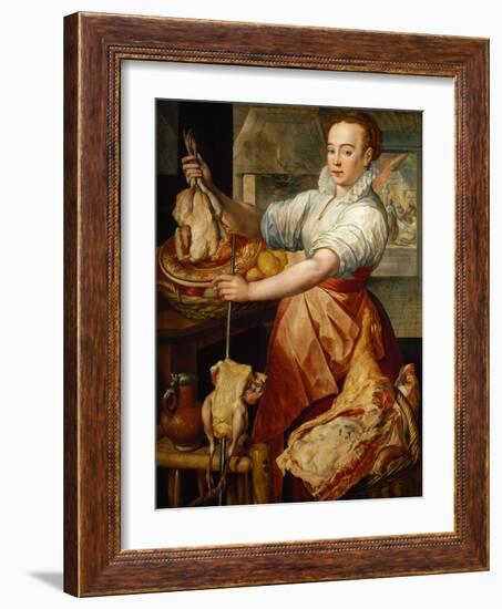 Cook with chicken (1574)-Joachim Bueckelaer-Framed Giclee Print