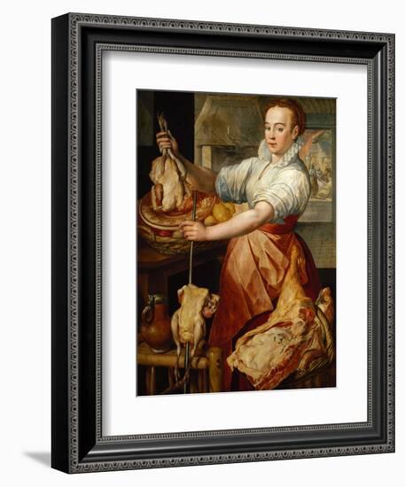 Cook with chicken (1574)-Joachim Bueckelaer-Framed Giclee Print