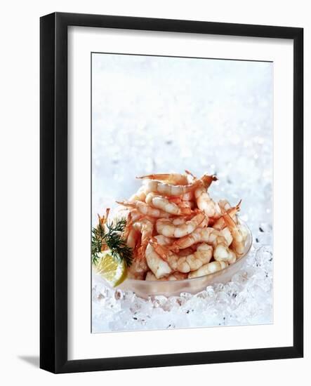 Cooked Prawns in a Bowl on Crushed Ice-null-Framed Photographic Print