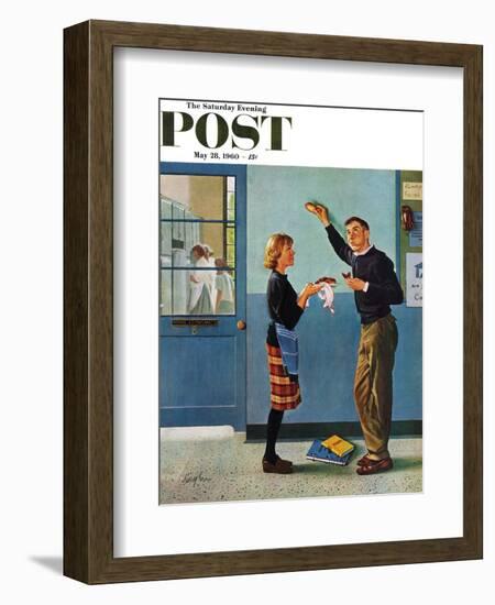 "Cookie Tester," Saturday Evening Post Cover, May 28, 1960-George Hughes-Framed Giclee Print