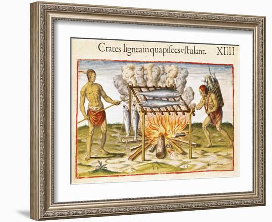 Cooking Fish, from "Admiranda Narratio...", 1585-88-John White-Framed Giclee Print