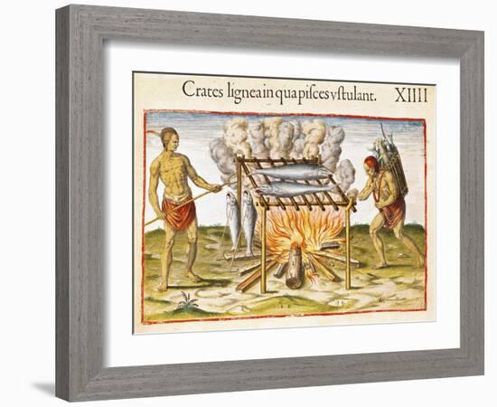 Cooking Fish, from "Admiranda Narratio...", 1585-88-John White-Framed Giclee Print