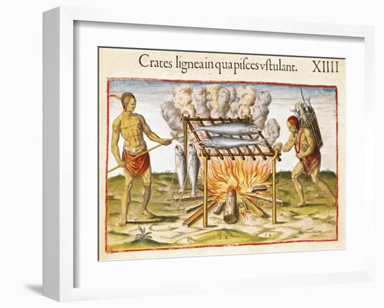 Cooking Fish, from "Admiranda Narratio...", 1585-88-John White-Framed Giclee Print