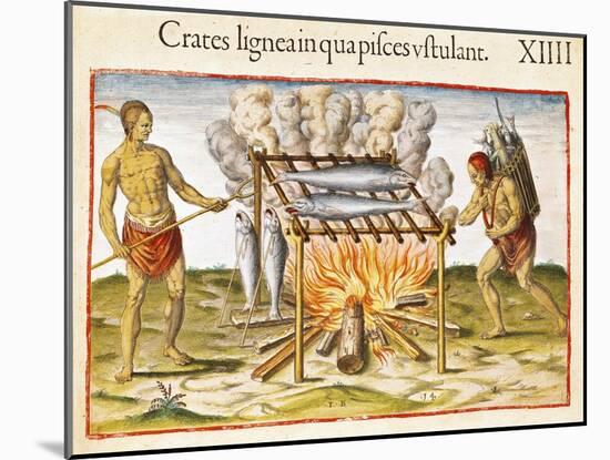 Cooking Fish, from "Admiranda Narratio...", 1585-88-John White-Mounted Giclee Print