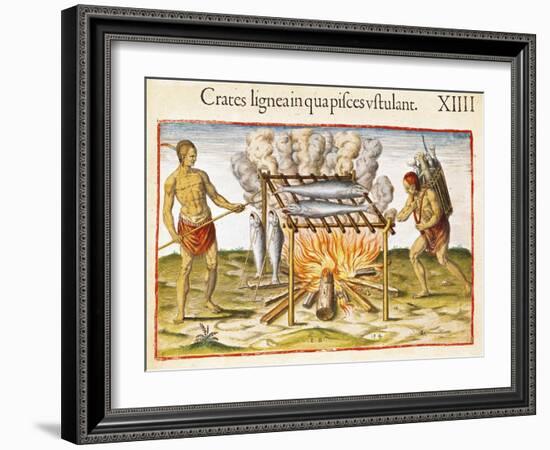 Cooking Fish, from "Admiranda Narratio...", 1585-88-John White-Framed Giclee Print