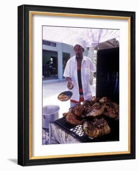 Cooking in a Jerk Hut, Jamaica, Caribbean-Greg Johnston-Framed Photographic Print