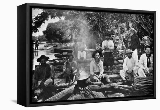 Cooking on a Raft, Paraguay, 1911-null-Framed Premier Image Canvas