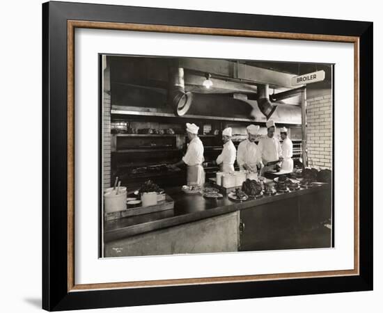 Cooks at the Broiler in the Kitchen of the Hotel Commodore, 1919-Byron Company-Framed Giclee Print