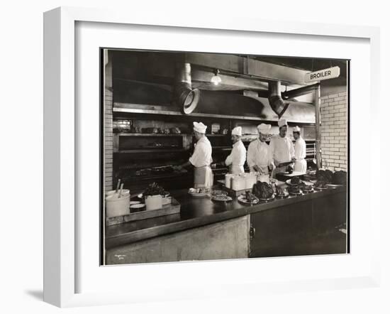 Cooks at the Broiler in the Kitchen of the Hotel Commodore, 1919-Byron Company-Framed Giclee Print