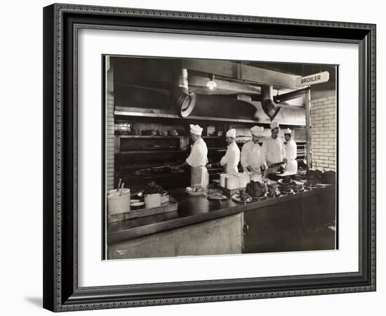 Cooks at the Broiler in the Kitchen of the Hotel Commodore, 1919-Byron Company-Framed Giclee Print