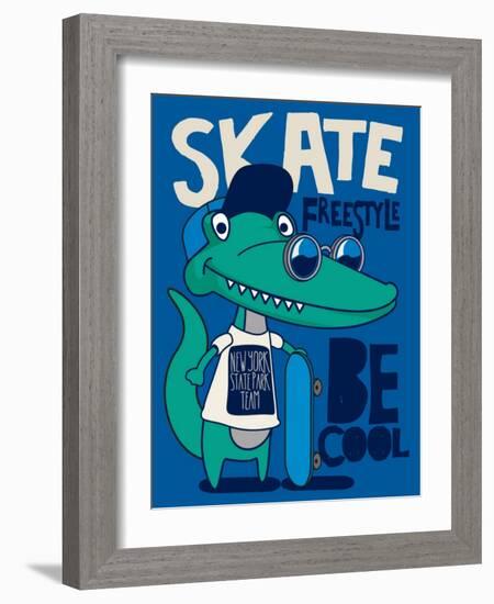 Cool, Cute Monster Crocodiles Character. Skate, Skateboard-braingraph-Framed Art Print