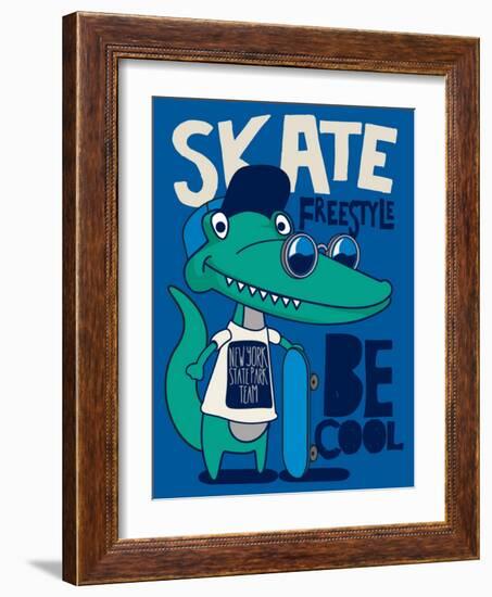 Cool, Cute Monster Crocodiles Character. Skate, Skateboard-braingraph-Framed Art Print