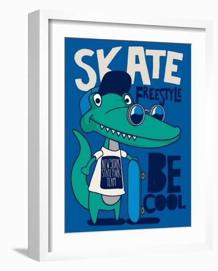 Cool, Cute Monster Crocodiles Character. Skate, Skateboard-braingraph-Framed Art Print