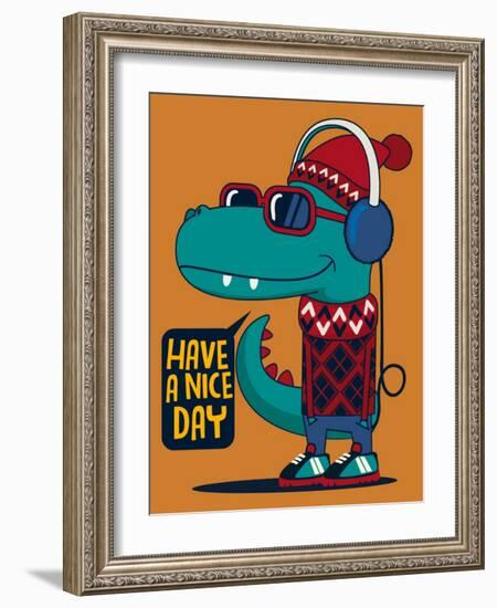 Cool Dinosaur Character Design-braingraph-Framed Art Print