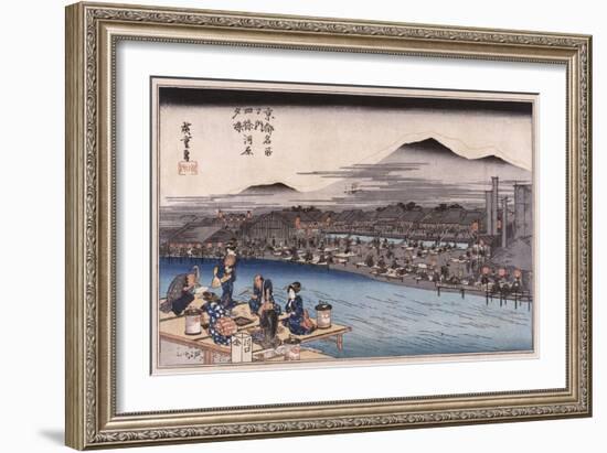 Cool of the Evening at Shijo Riverbed', from the Series 'Famous Places of Kyoto'-Utagawa Hiroshige-Framed Giclee Print