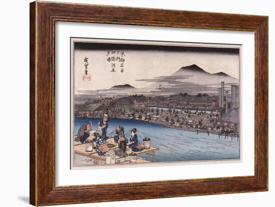 Cool of the Evening at Shijo Riverbed', from the Series 'Famous Places of Kyoto'-Utagawa Hiroshige-Framed Giclee Print