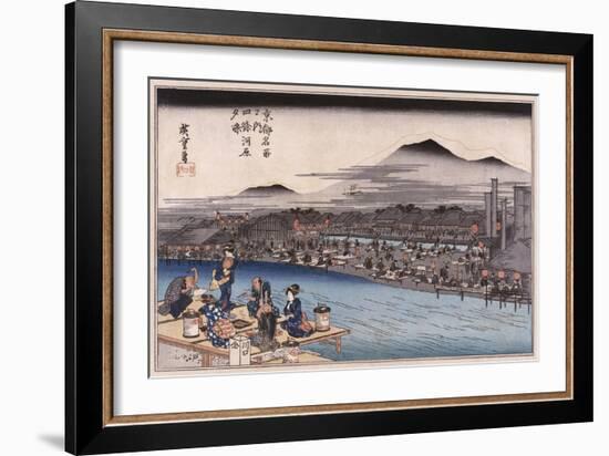 Cool of the Evening at Shijo Riverbed', from the Series 'Famous Places of Kyoto'-Utagawa Hiroshige-Framed Giclee Print