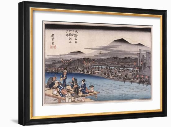 Cool of the Evening at Shijo Riverbed', from the Series 'Famous Places of Kyoto'-Utagawa Hiroshige-Framed Giclee Print