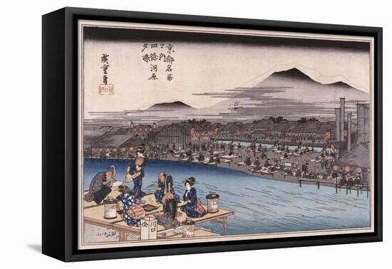 Cool of the Evening at Shijo Riverbed', from the Series 'Famous Places of Kyoto'-Utagawa Hiroshige-Framed Premier Image Canvas