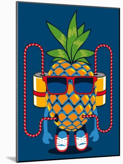 Cool Pineapple Character Vector Design-braingraph-Mounted Art Print