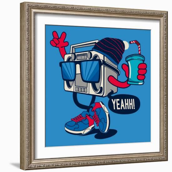 Cool Radio Character Vector Design for Tee-braingraph-Framed Art Print