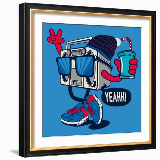 Cool Radio Character Vector Design for Tee-braingraph-Framed Art Print