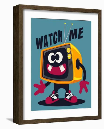 Cool Retro Television Character Vector Design for Tee-braingraph-Framed Art Print