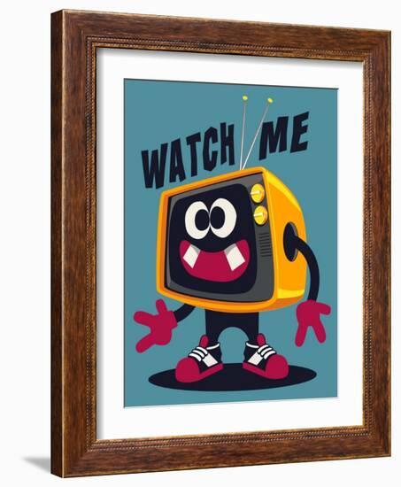 Cool Retro Television Character Vector Design for Tee-braingraph-Framed Art Print