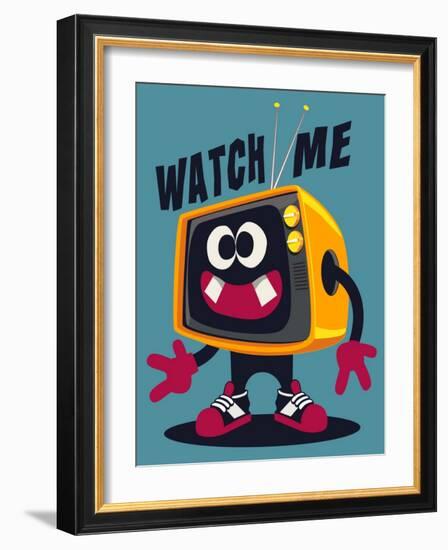 Cool Retro Television Character Vector Design for Tee-braingraph-Framed Art Print