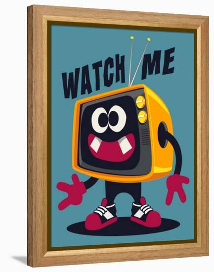 Cool Retro Television Character Vector Design for Tee-braingraph-Framed Stretched Canvas