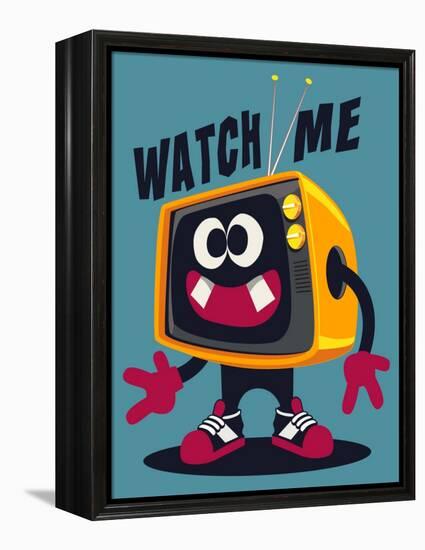 Cool Retro Television Character Vector Design for Tee-braingraph-Framed Stretched Canvas