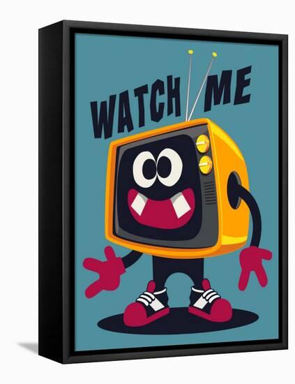 Cool Retro Television Character Vector Design for Tee-braingraph-Framed Stretched Canvas