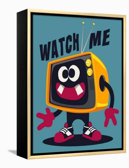 Cool Retro Television Character Vector Design for Tee-braingraph-Framed Stretched Canvas