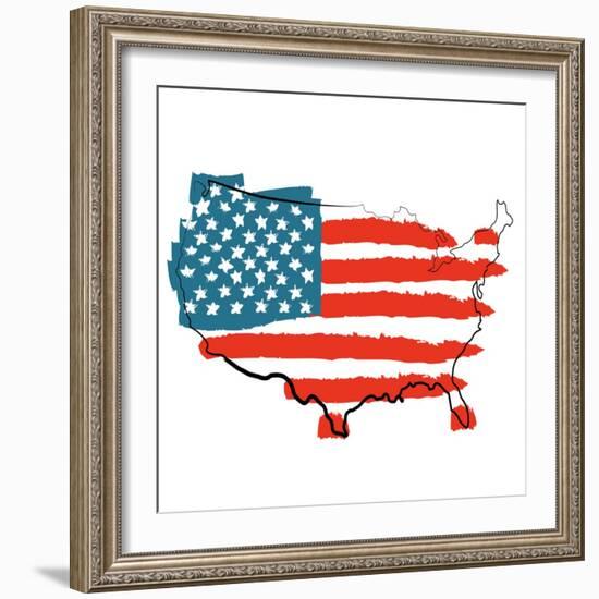 Cool USA Map with US Flag-Alisa Foytik-Framed Art Print