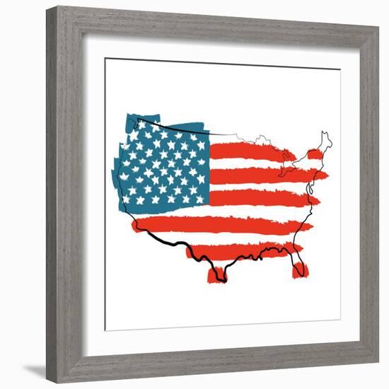 Cool USA Map with US Flag-Alisa Foytik-Framed Art Print