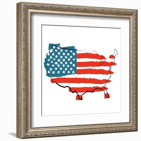 Cool USA Map with US Flag-Alisa Foytik-Framed Art Print