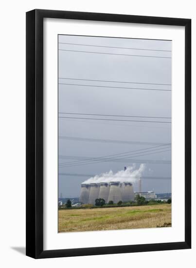 Cooling Towers and Overhead Power Lines in Rural Landscape-null-Framed Photographic Print