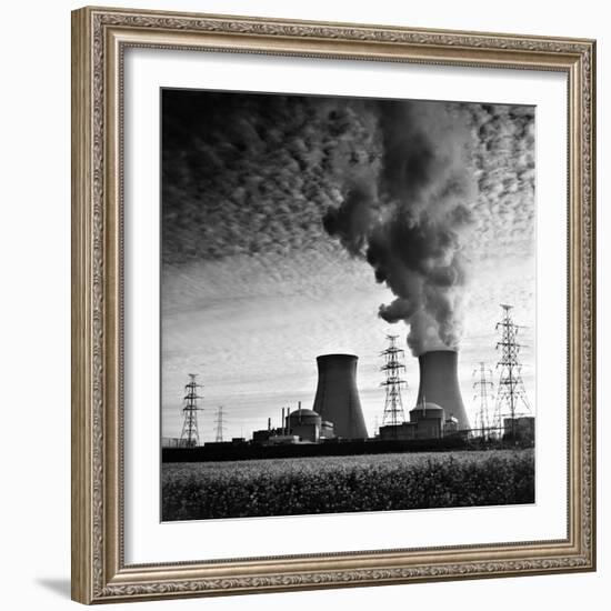 Cooling Towers of a Nuclear Power Plant Creating Dark Clouds Monochrome Film Grain-kikkerdirk-Framed Photographic Print