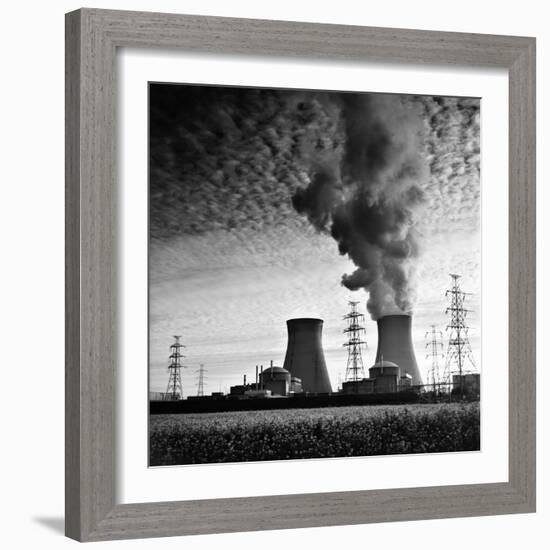 Cooling Towers of a Nuclear Power Plant Creating Dark Clouds Monochrome Film Grain-kikkerdirk-Framed Photographic Print