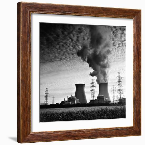 Cooling Towers of a Nuclear Power Plant Creating Dark Clouds Monochrome Film Grain-kikkerdirk-Framed Photographic Print