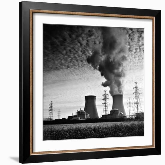 Cooling Towers of a Nuclear Power Plant Creating Dark Clouds Monochrome Film Grain-kikkerdirk-Framed Photographic Print