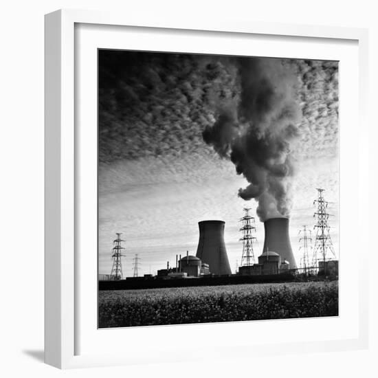 Cooling Towers of a Nuclear Power Plant Creating Dark Clouds Monochrome Film Grain-kikkerdirk-Framed Photographic Print