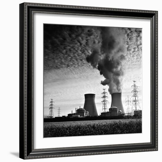 Cooling Towers of a Nuclear Power Plant Creating Dark Clouds Monochrome Film Grain-kikkerdirk-Framed Photographic Print