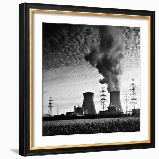 Cooling Towers of a Nuclear Power Plant Creating Dark Clouds Monochrome Film Grain-kikkerdirk-Framed Photographic Print