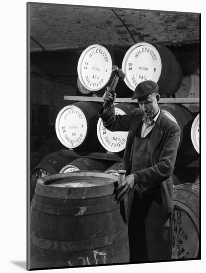 Coopering, Making Whiskey Barrels at Wiley and Co, Sheffield, South Yorkshire, 1961-Michael Walters-Mounted Photographic Print