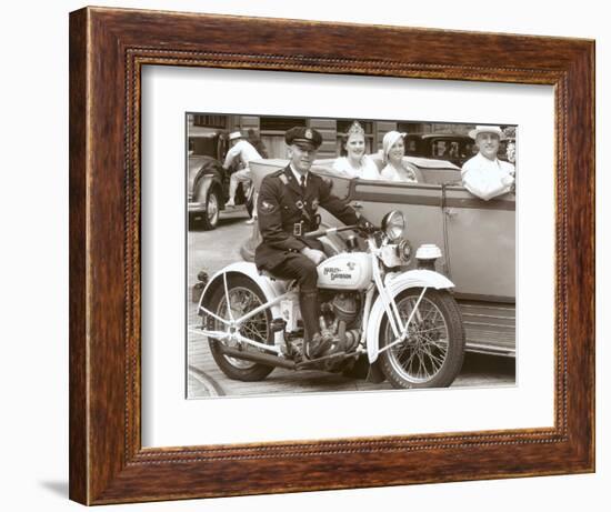 Cop on Motorcycle in Parade-null-Framed Art Print